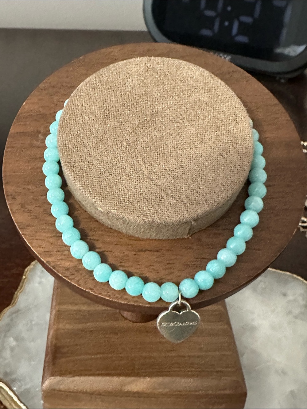 Tiffany & Co. Aqua Beaded Bracelet with Heart Charm